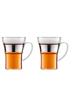 Bodum SET x 2 ASSAM Tasse verre Poignée métal 12oz/350ml