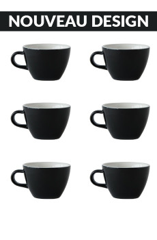 Set x 6 FLAT WHITE tasse porcelaine 150ml Noir