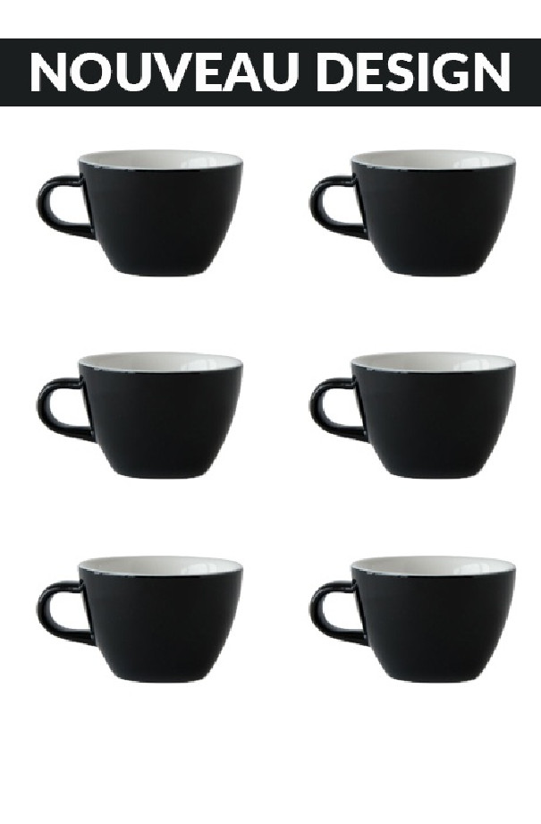Set x 6 FLAT WHITE tasse porcelaine 150ml Noir