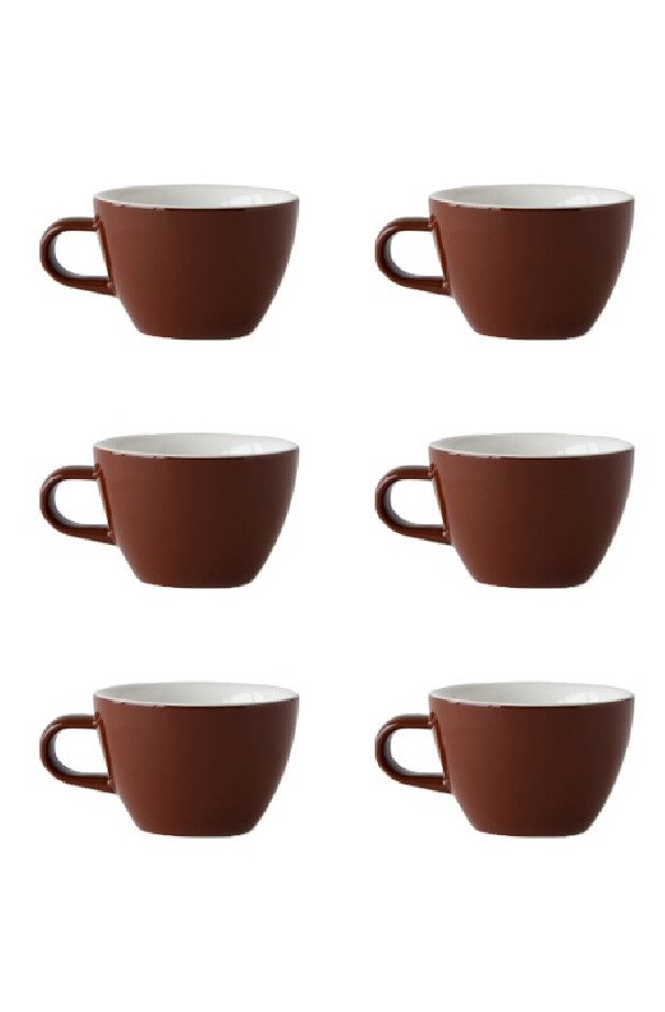 Set x 6 FLAT WHITE tasse porcelaine 150ml Marron