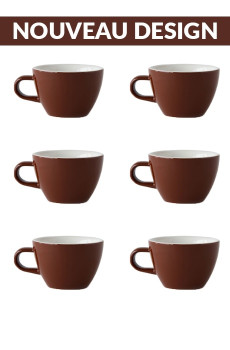 Set x 6 FLAT WHITE tasse porcelaine 150ml Marron