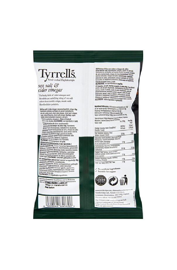 TYRRELLS - CHIPS VINAIGRE DE CIDRE 40G x18