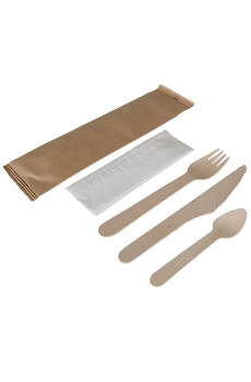 KIT COUVERT BOIS 4 EN 1 - FOURCHETTE COUTEAU CUILLERE SERVIETTE x250 KIT COUVERT BOIS 4 EN 1 - FOURCHETTE COUTEAU CUILLERE SERVIETTE x250