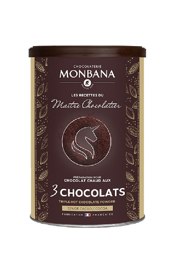 MONBANA - CHOCOLAT EN POUDRE 3 CHOCOLATS 52% CACAO 175G