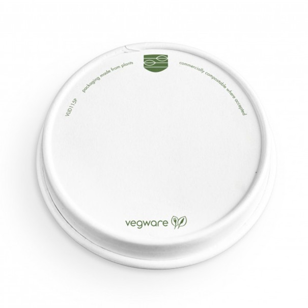 VEGWARE - COUVERCLE POT SOUPE/GLACE PAPIER BLANC COMPOSTABLE 12-32OZ Ø115MM x25
