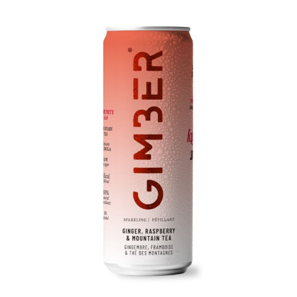 Gimber - Boisson pétillante immunité ginger framboise thé des montagnes canette 250ml x12 Bio