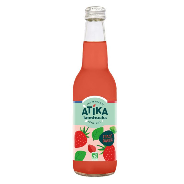 Atika - Kombucha fraise basilic bouteille verre 330ml x12 bio