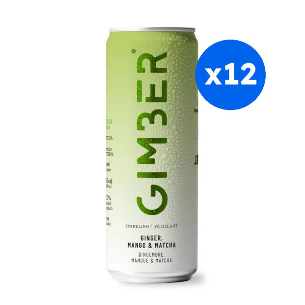 GIMBER - BOISSON PETILLANTE FOCUS GINGER MANGUE MATCHA CANETTE 250ML X12 BIO