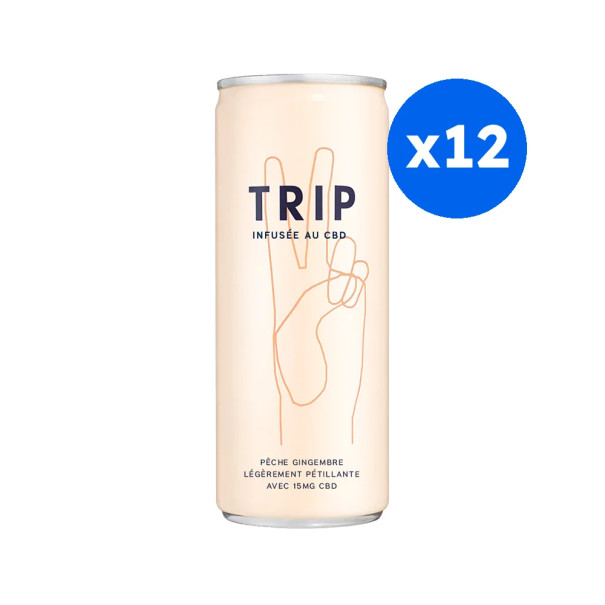 TRIP - EAU PETILLANTE PECHE GINGEMBRE INFUSION CBD CANETTE ALU 250ML x12