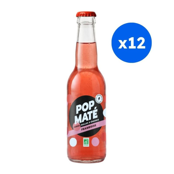 Pop Maté - Maté à la framboise bouteille verre 330ml x12 Bio
