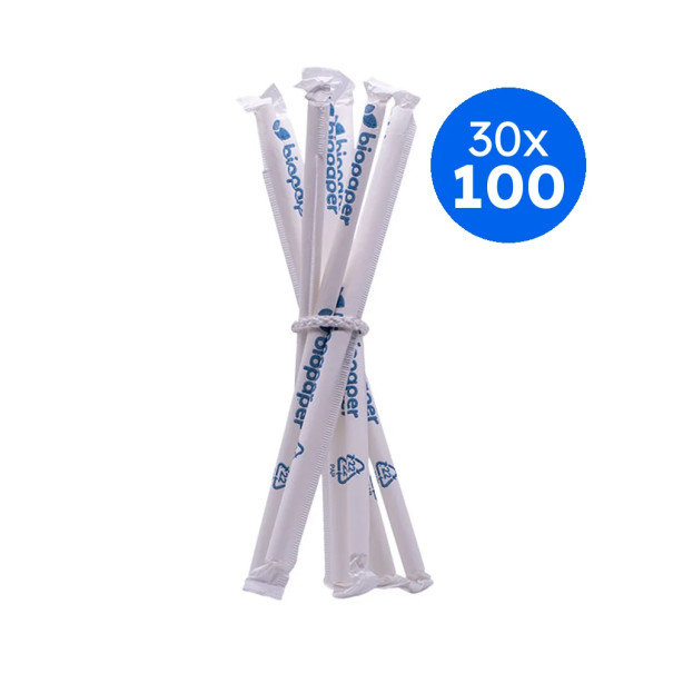 PAILLE PAPIER BLANC EMBALLAGE INDIVIDUEL Ø8MM L.200 MM x100