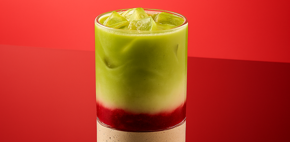 Iced sakura strawberry matcha latte par Routin 1883